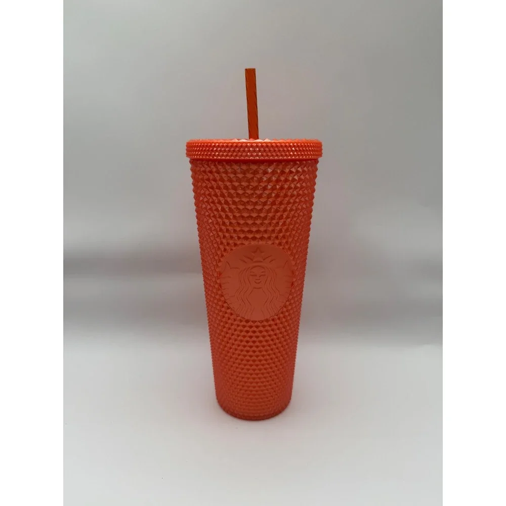Starbucks‎ Iridescent Studded Tumbler 24oz Orange Venti Cold Cup Grid Bling
